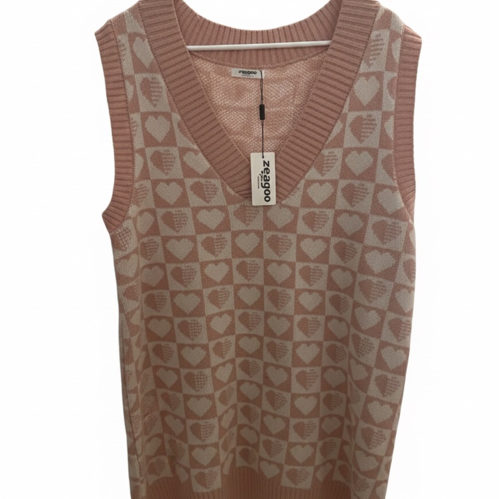 Zeagoo Pink and Cream Heart Pattern Knit Vest